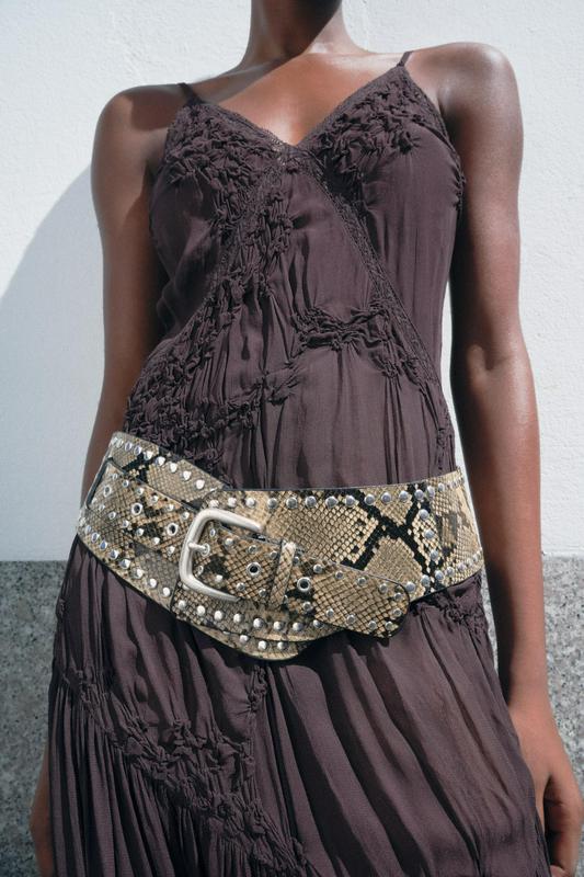 STUDDED ANIMAL PRINT LEATHER CORSET BELT