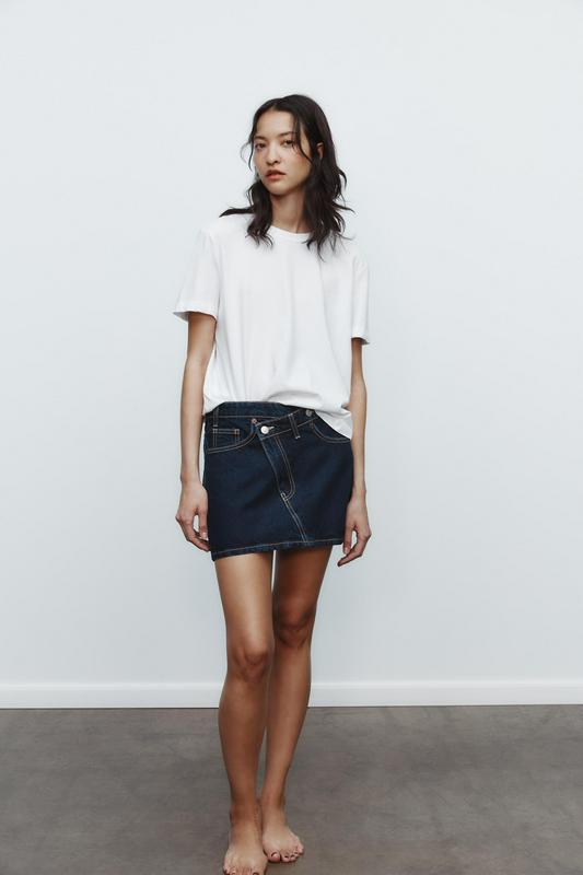 TRF CROSSOVER WAIST DENIM SKIRT