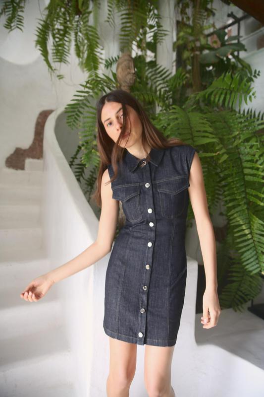 Z1975 DRAPED MINI DENIM DRESS