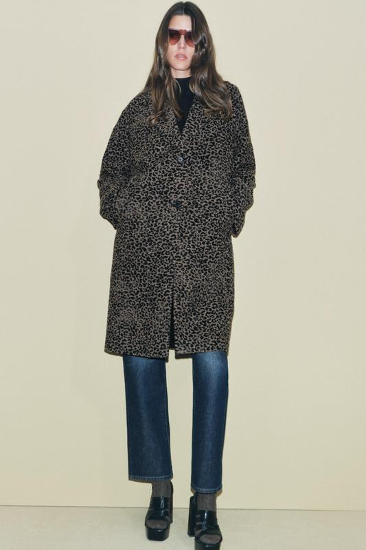 ANIMAL PRINT WOOL BLEND COAT ZW COLLECTION