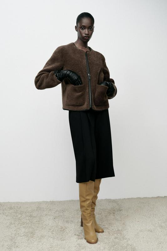 CONTRAST FAUX SHEARLING JACKET