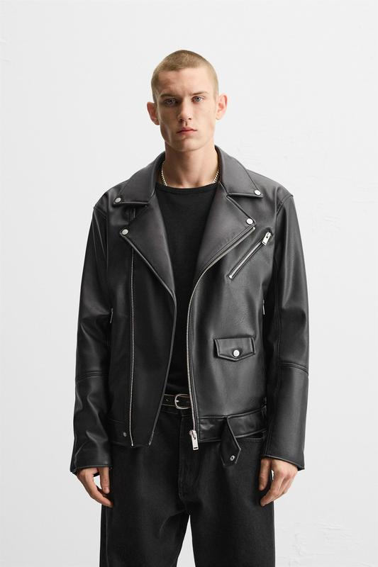 LEATHER-EFFECT BIKER JACKET