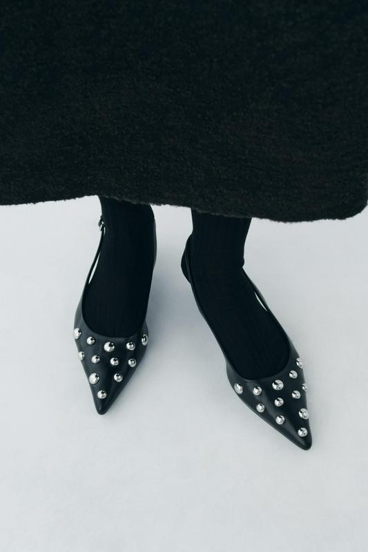 STUDDED KITTEN HEEL SLINGBACK SHOES