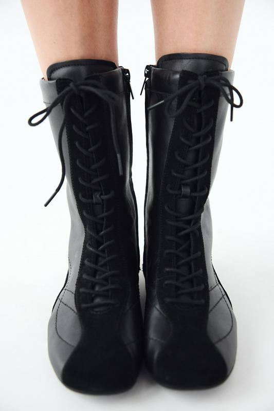 FLAT LEATHER LACE-UP ANKLE BOOTS