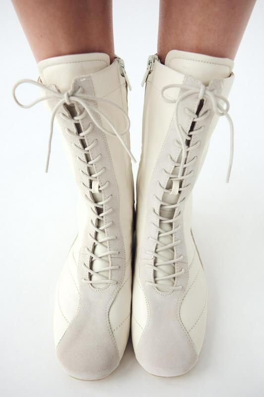 FLAT LEATHER LACE-UP ANKLE BOOTS